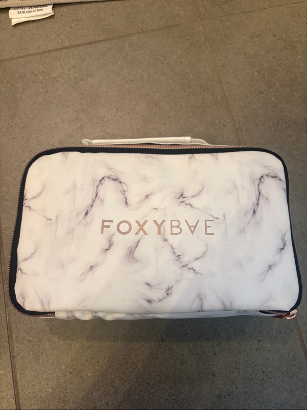 FoxyBae Marble Cosmetic Bag - White with Rose Gold Logo